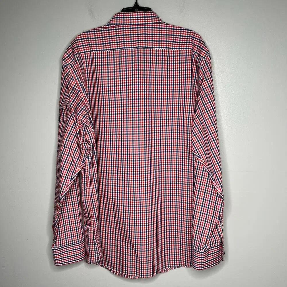 Banana Republic Button Dress Shirt Men XL Red Blue Check Plaid Non Iron Slim Fit